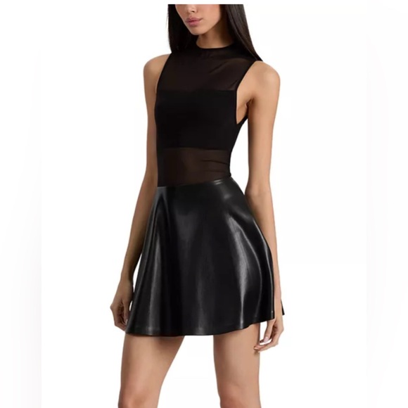 BRAND NEW W TAGS ✨Alice + Olivia Black CHARA VEGAN Leather MINI DRESS Mini Dress - Picture 5 of 13